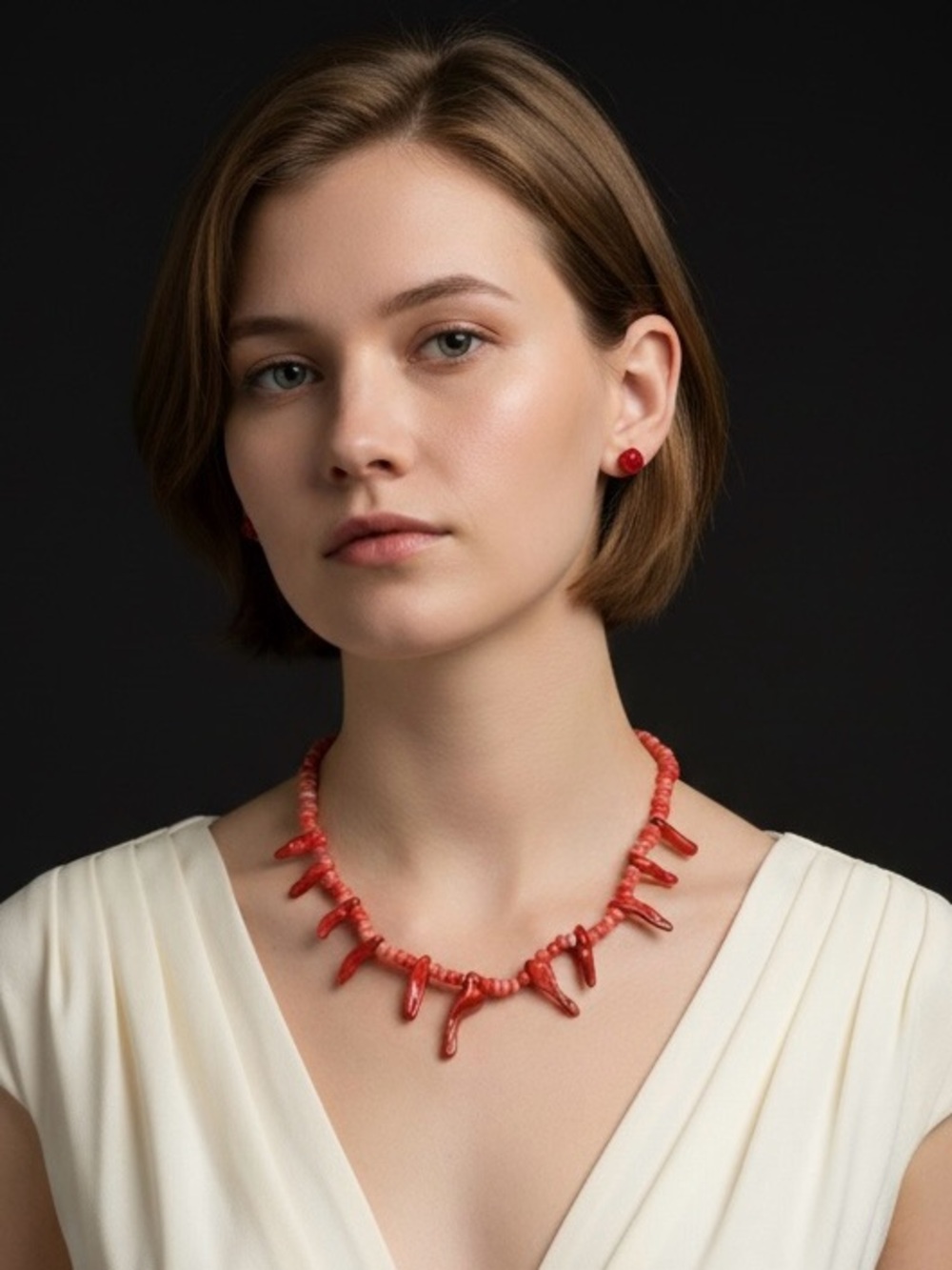 Rare Vintage Red Branch Coral Choker Necklace, Handcrafted 16" Collector’s Piece